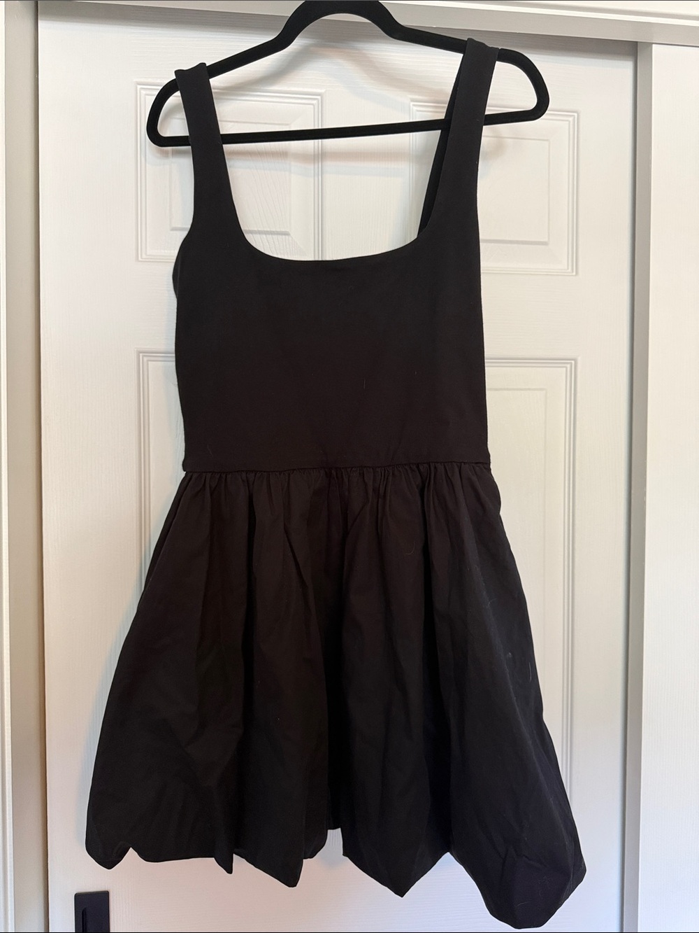 Camila Coelho Black Square-Neck Gathered Skirt Dress